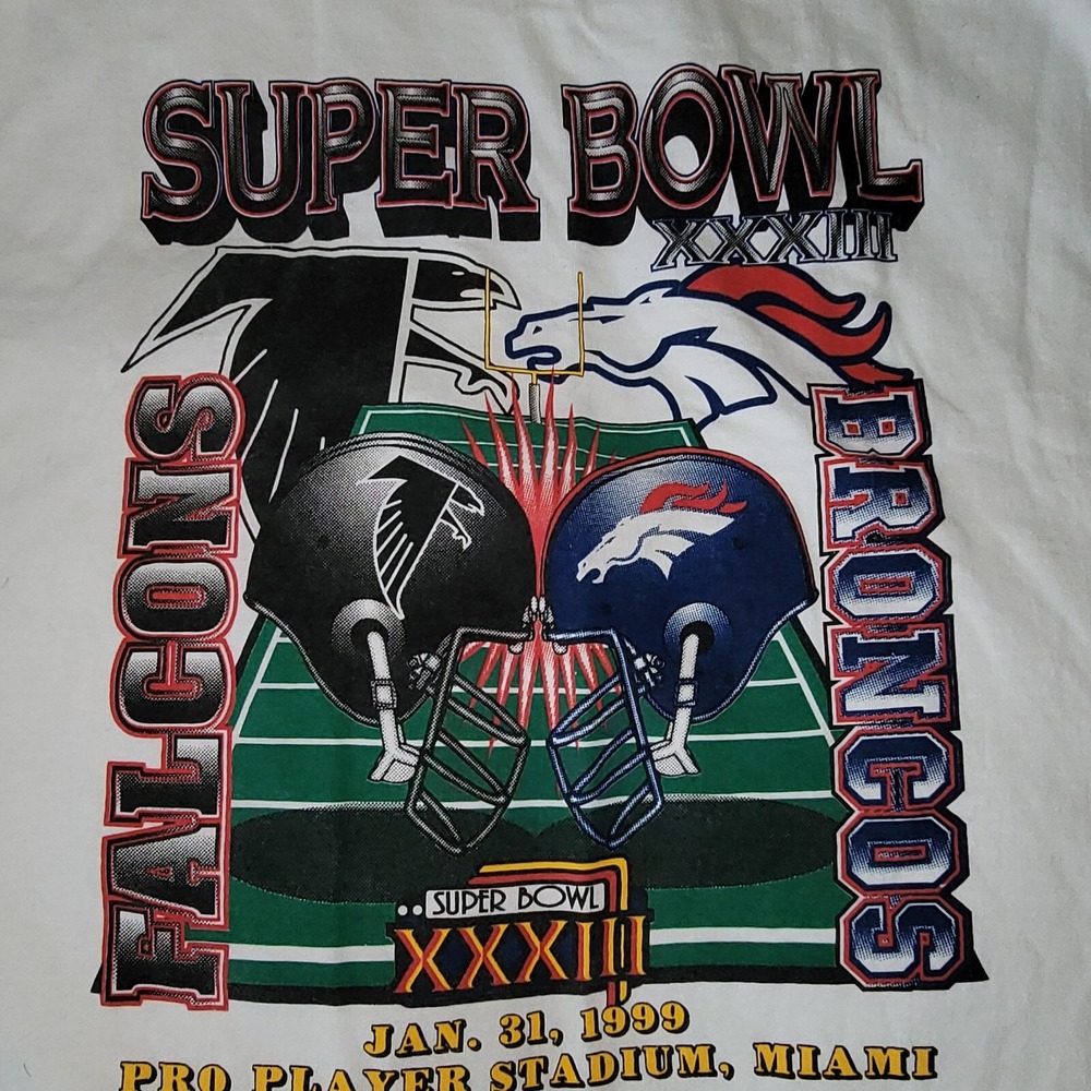 Vintage 1999 Super Bowl XXXIII 33 Broncos vs Falcons Mens Size XXL